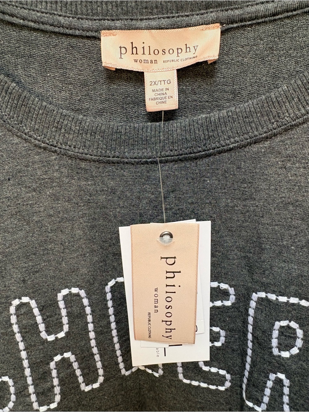 Philosophy Republic Clothing charcoal grey "Cheers" long-sleeve sweatshirt 2XL - Picture 4 of 7